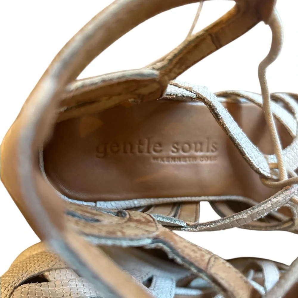 Gentle Souls Tan Lace-Up Wedge Sandals
